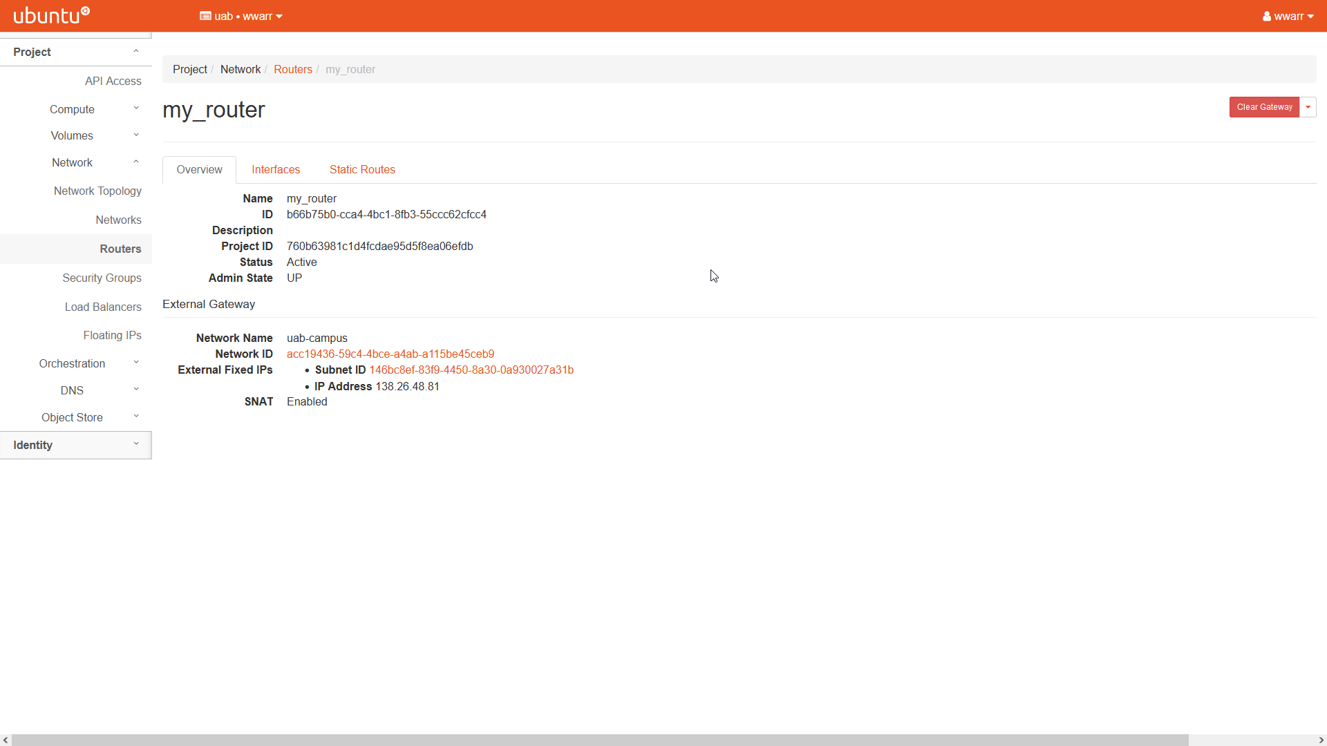 Image showing the my_router overview page. Three tabs are available. The Overview tab is selected.