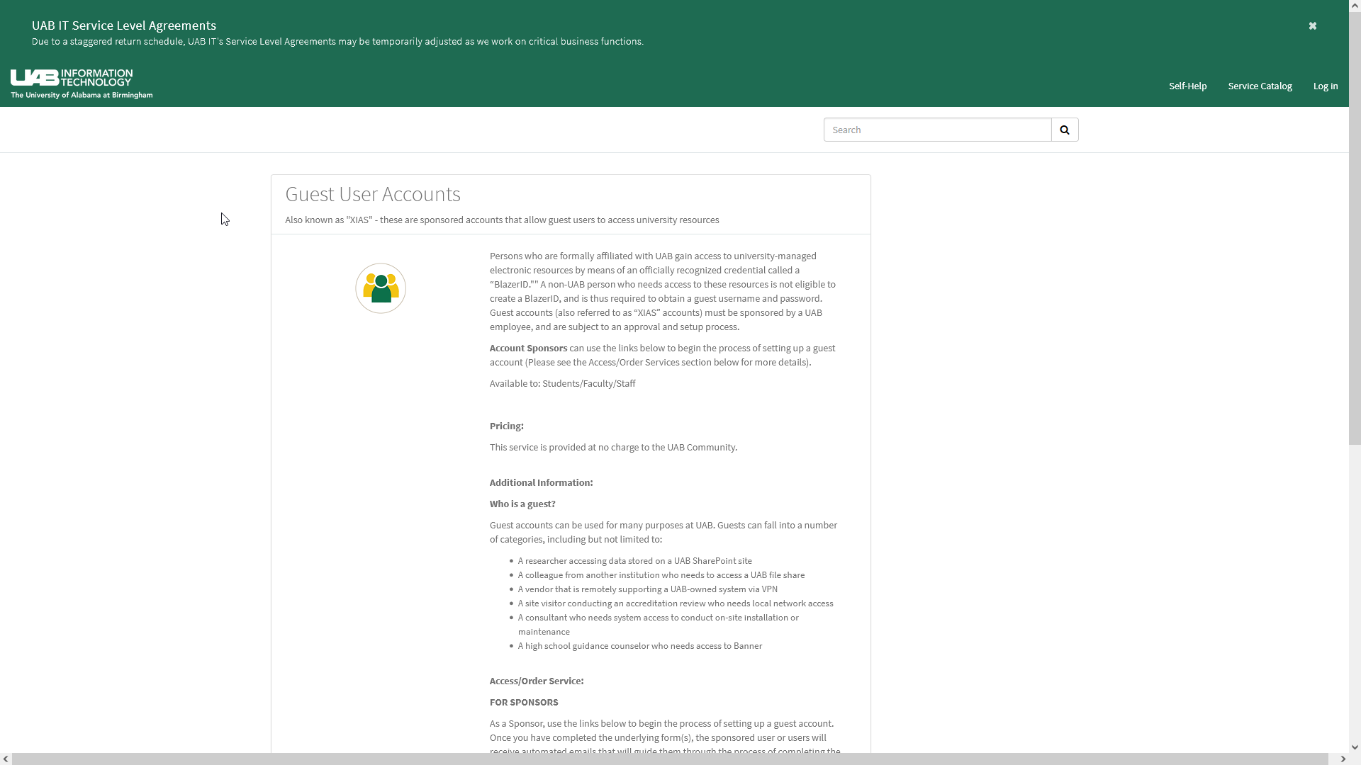 Image showing the UABIT XIAS Guest Info page.