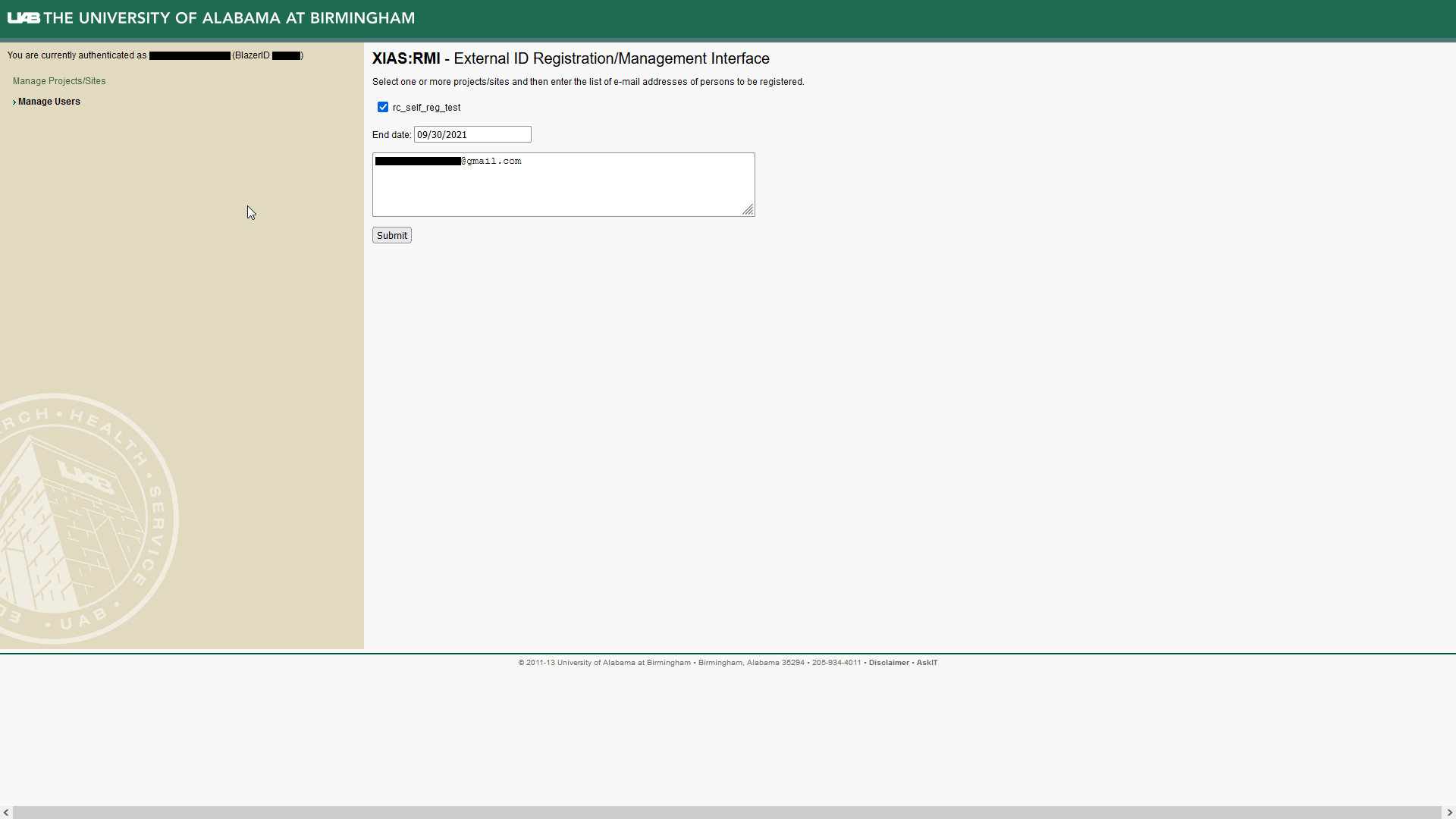 Image showing completed user registration form.